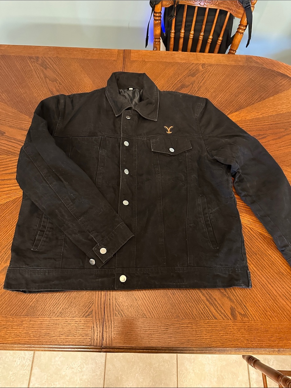Men's Black Denim Trucker Jacket with Yellowstone Logo